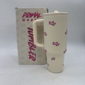 Primal Queen 40oz Tumbler Cup With Lid And Straw Beige Tan Pink Crown New In Box